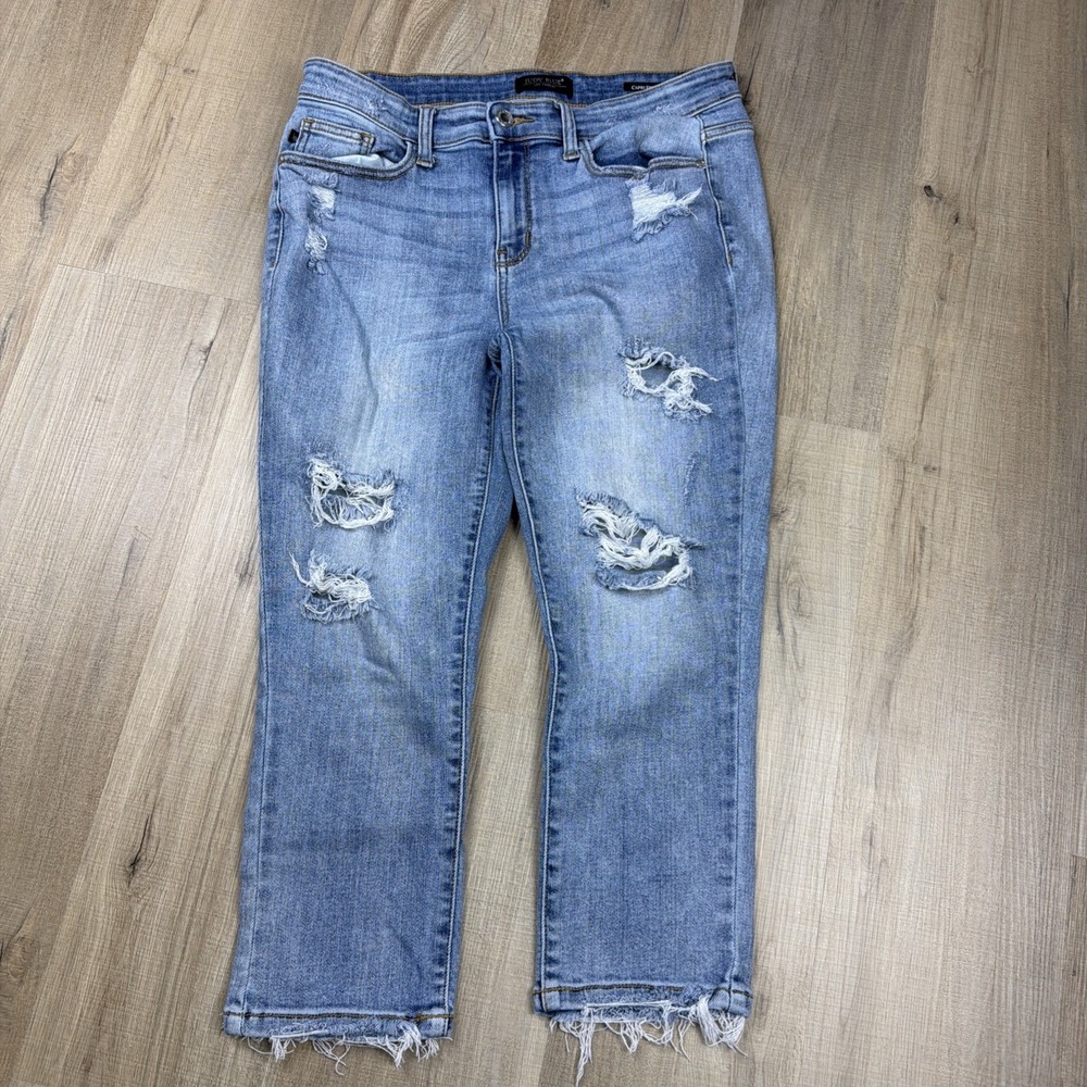 Judy Blue Distressed Capri Fit Jeans  Women's‎ 9 29 High Rise Raw Hem Straight